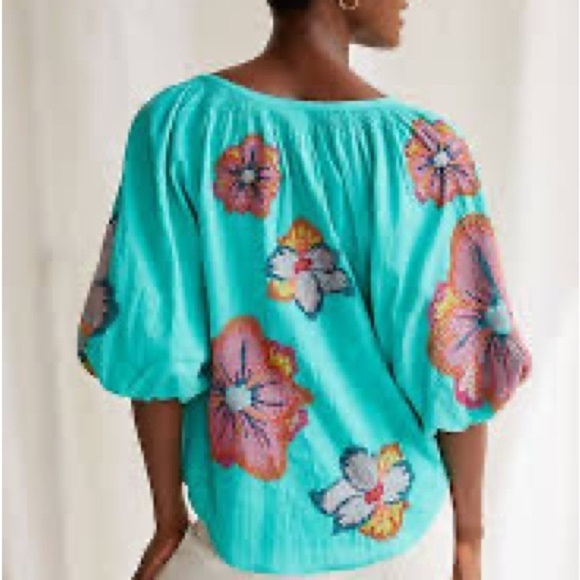 Anthropologie Maeve embroidered peasant blouse in coral - Picture 2 of 7